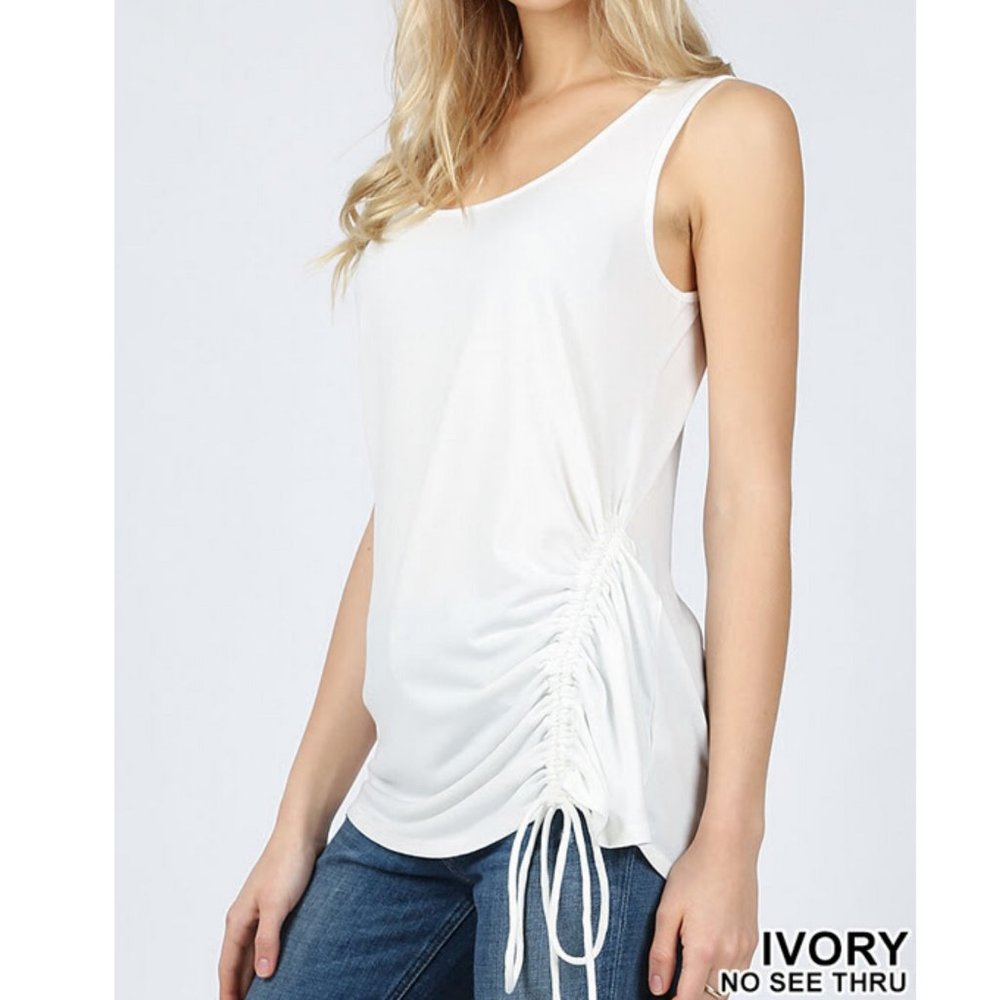 Zenana Premium Sleeveless Side Ruched Top